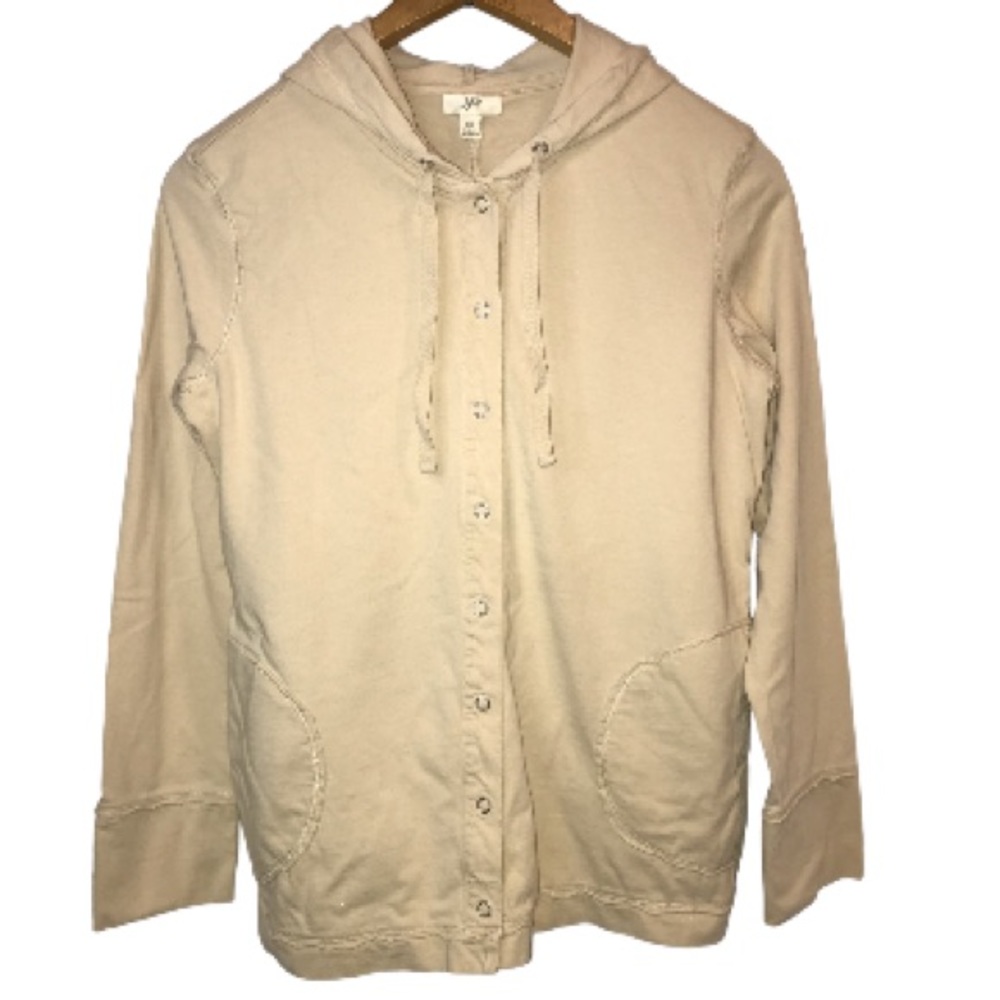 J. Jill Tan Buttondown Hooded Long-Sleeve Shirt Jacket Size XS